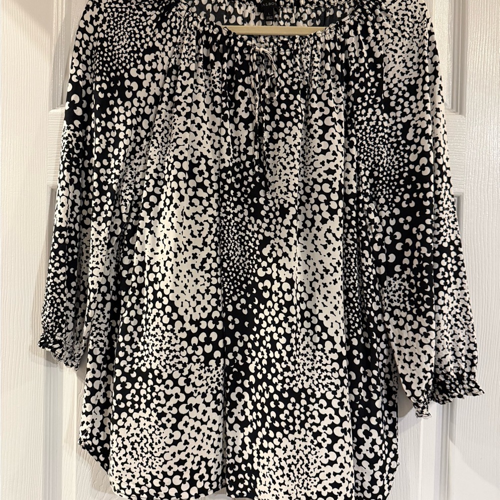 Talbots Black and White Patterned Blouse